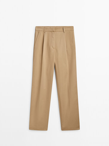 Cotton darted straight fit trousers