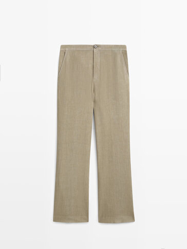 Waxed linen wide-leg trousers with buttoned tab · White · Trousers | Massimo  Dutti
