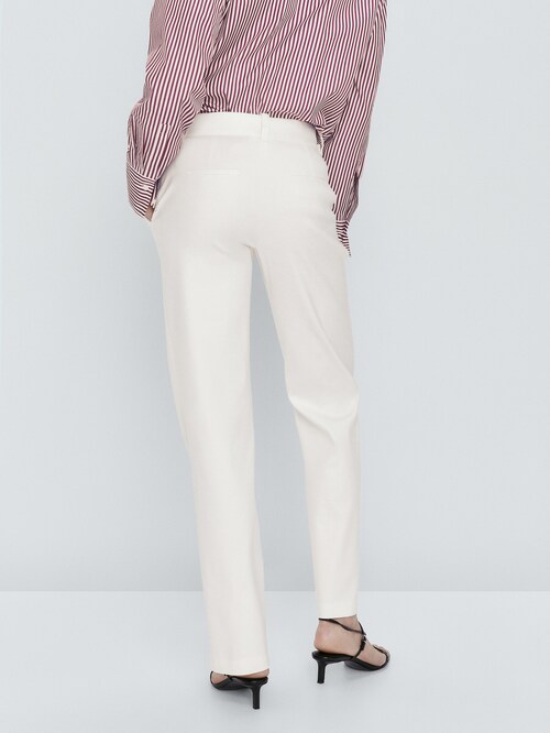 Linen blend straight trousers · White, Black · Dressy