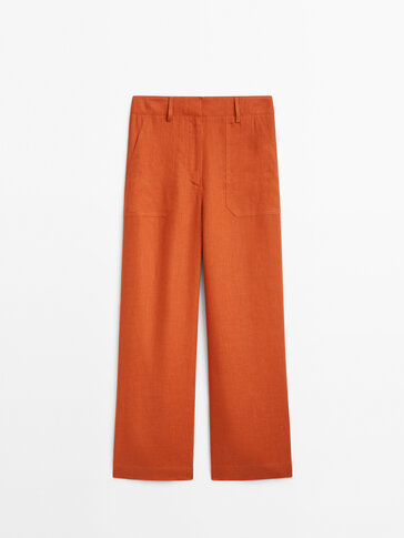 Pantalon cropped 100% lin poches