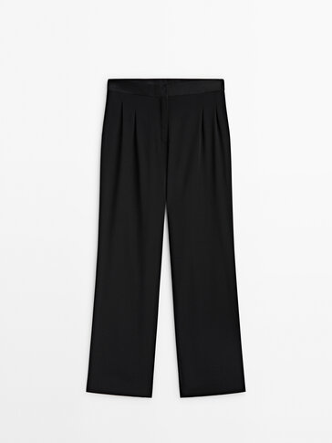 Satin suit trousers with satin waistband