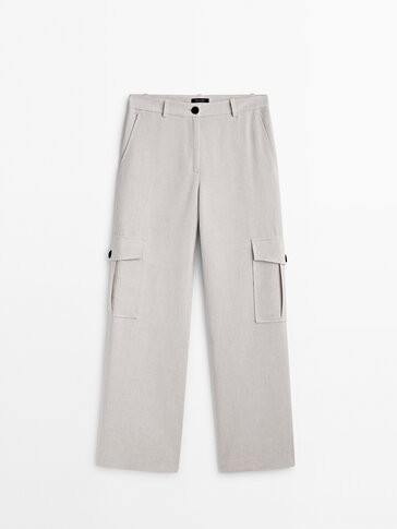 Straight-fit linen blend cargo trousers