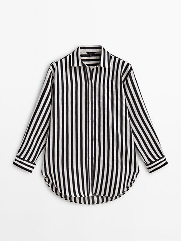 Wide striped linen blend shirt