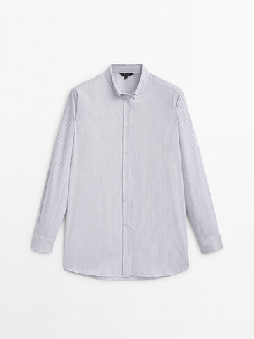 Striped shirt with buttoned collar