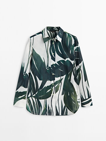 Katoenen blouse met palmboomprint