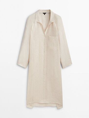 Блуза-рубашка макси оверсайз из 100% льна с карманом