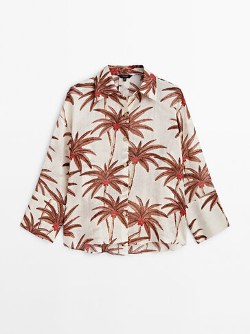 100% ramie palm tree print shirt
