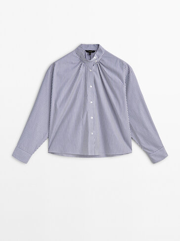 Striped shirt with gathered collar detail