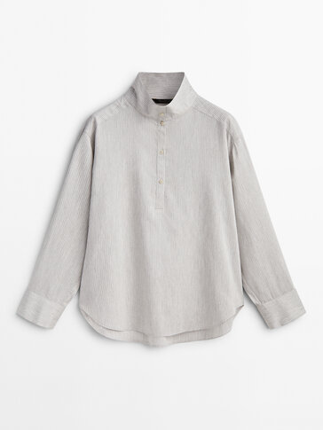 Svītrains velveta krekls ar polo apkakli