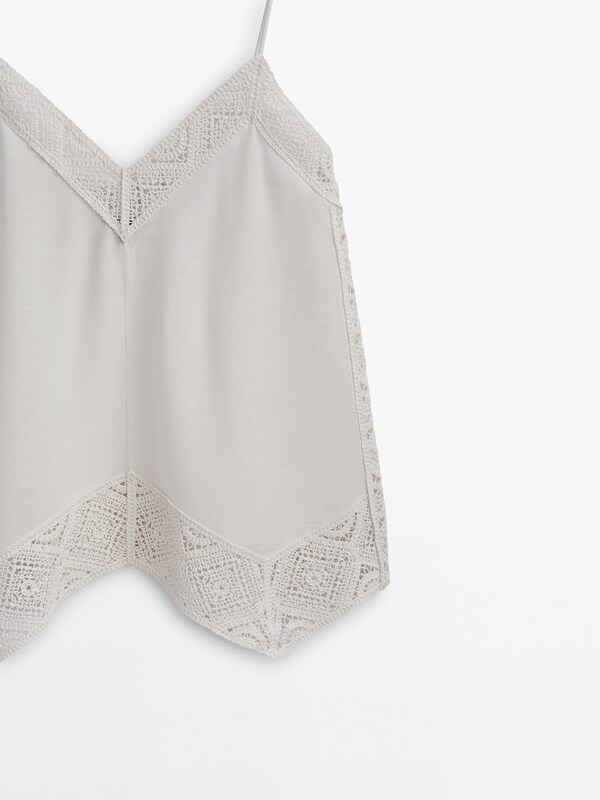 Straps top with crochet detail · Cream, Black · Shirts | Massimo Dutti