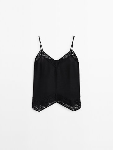 Straps top with crochet detail