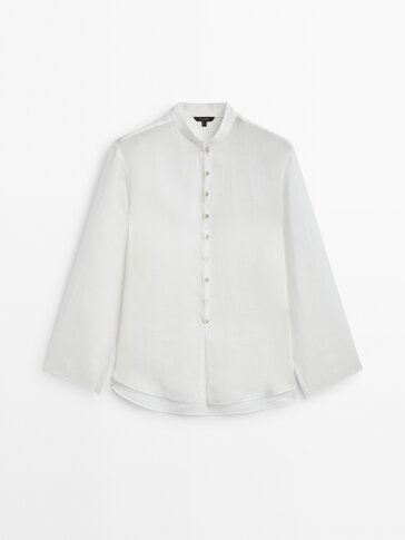 100% ramie shirt with stand-up collar