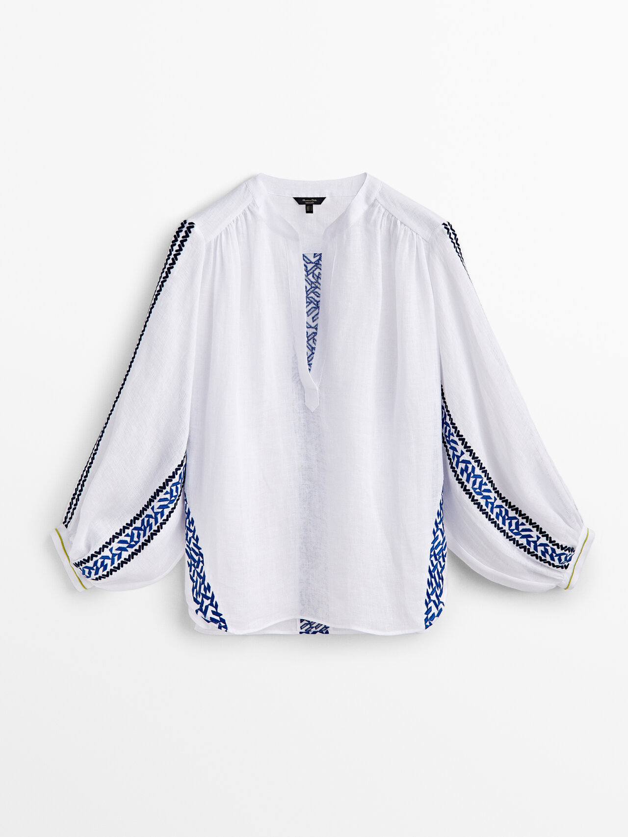 MASSIMO DUTTI LEINENHEMD MIT STICKEREI