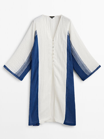 Combi oversized blouse van linnenmix met wafelstructuur