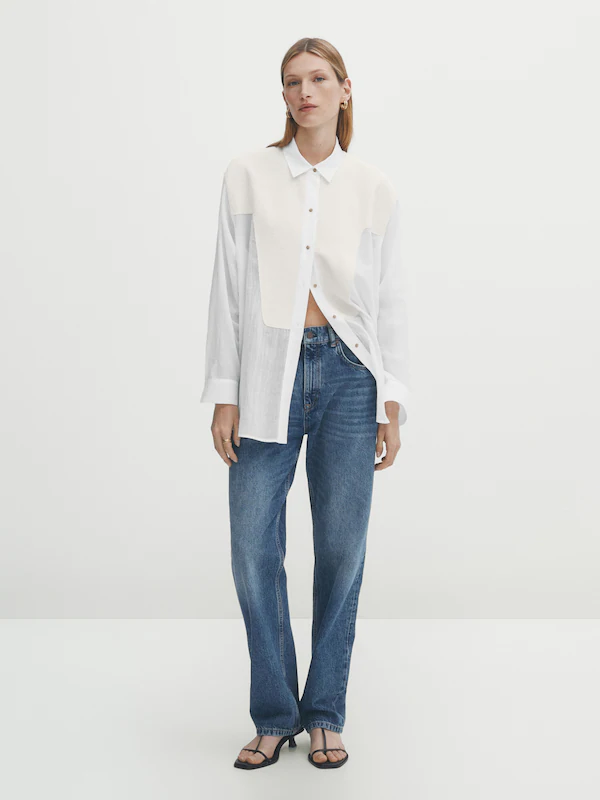 Semi-sheer shirt with chest detailing · White · Shirts | Massimo Dutti