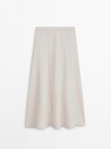 High-waist panelled denim skirt