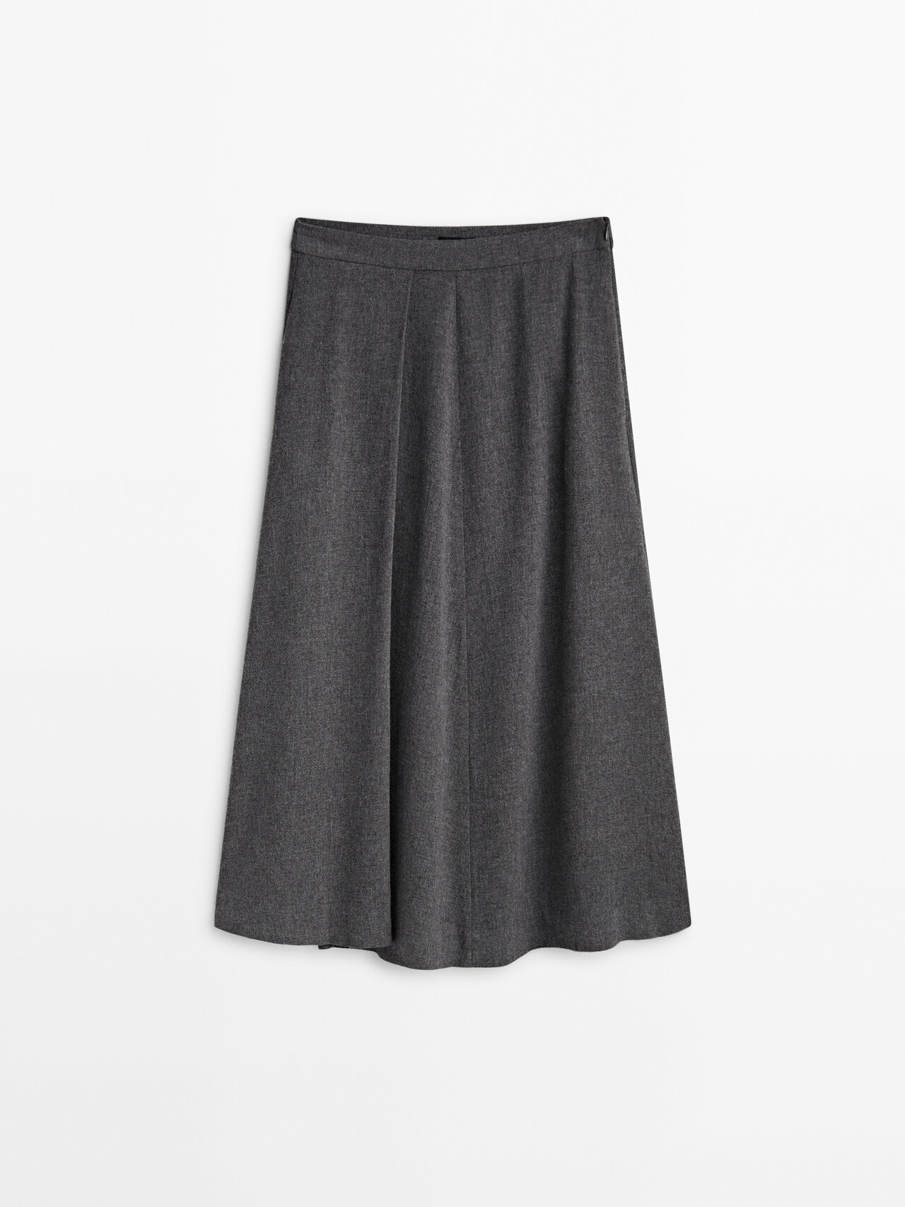 Massimo Dutti Flounce Midi Skirt With Pleat Detail In Grey