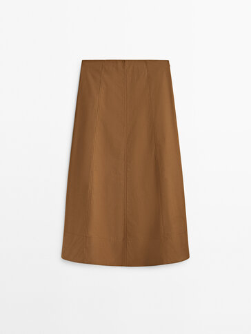 Poplin midi skirt with seam details
