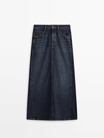 Jeansowa spódnica z wysokim stanem i rozszerzanym dołem