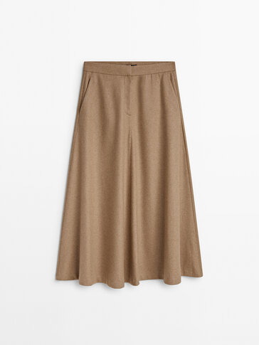 Flared long wool blend skirt
