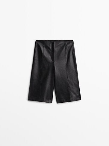 Nappa leather Bermuda shorts with central seam