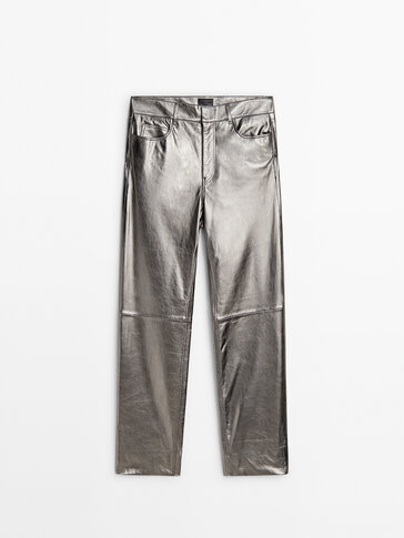 Pantalon en cuir nappa métallisé