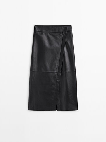 Nappa leather midi pencil skirt