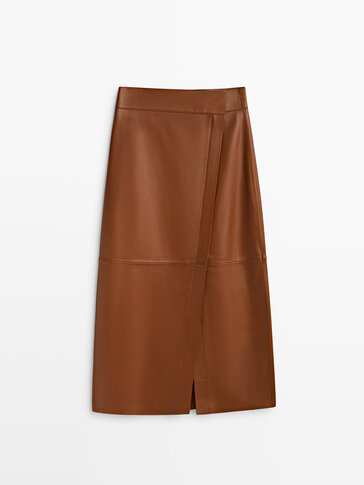 Nappa leather midi pencil skirt