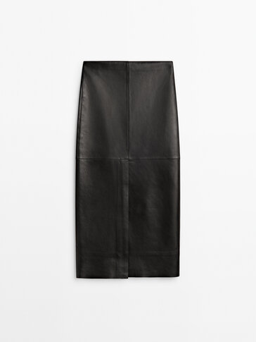Дълга черна кожена пола от естествена напа – Limited Edition