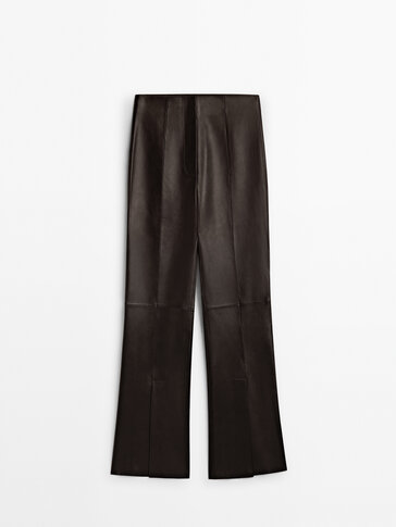 Кожен панталон от естествена напа с цепки на подгъва – Limited Edition