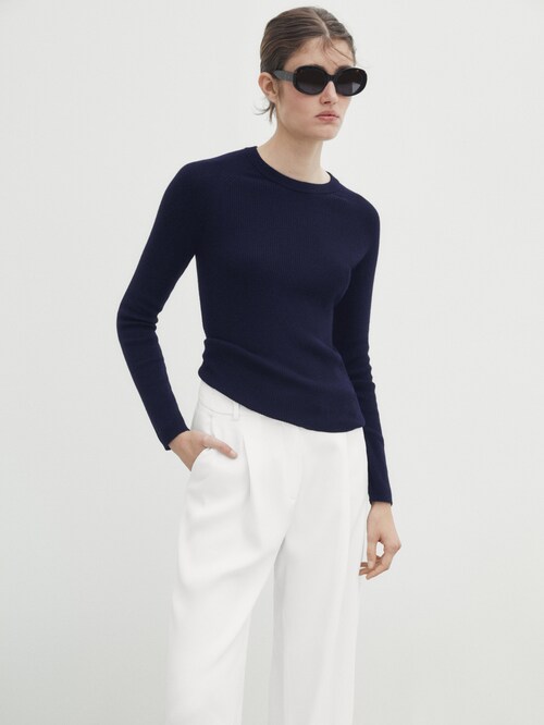 RIBBED KNIT SWEATER - Navy blue