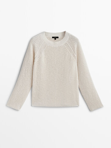 Purl knit linen and cotton sweater