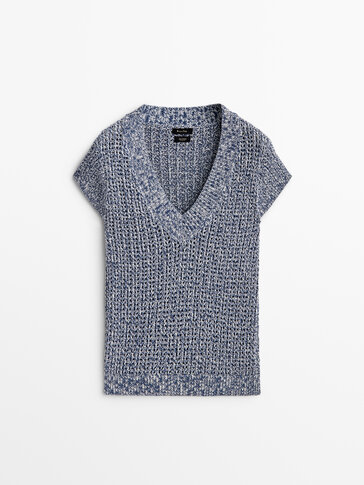 Short sleeve mouliné knit sweater