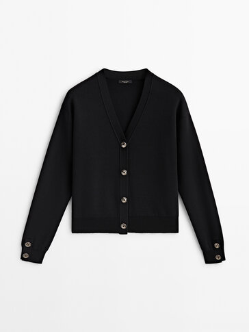 Black sweater outlet with buttons