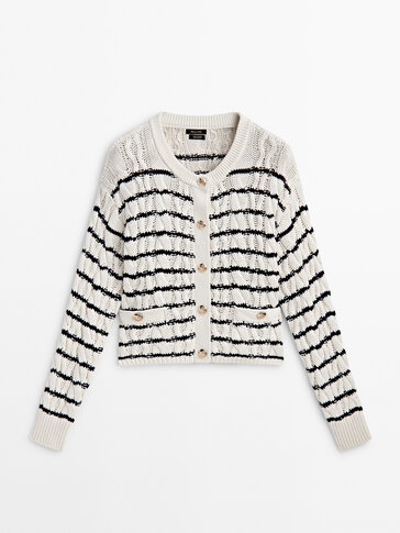 Striped cable-knit cardigan · Cream · Sweaters And Cardigans