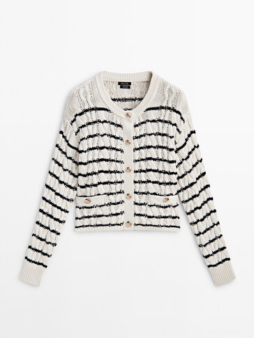 Striped cable-knit cardigan