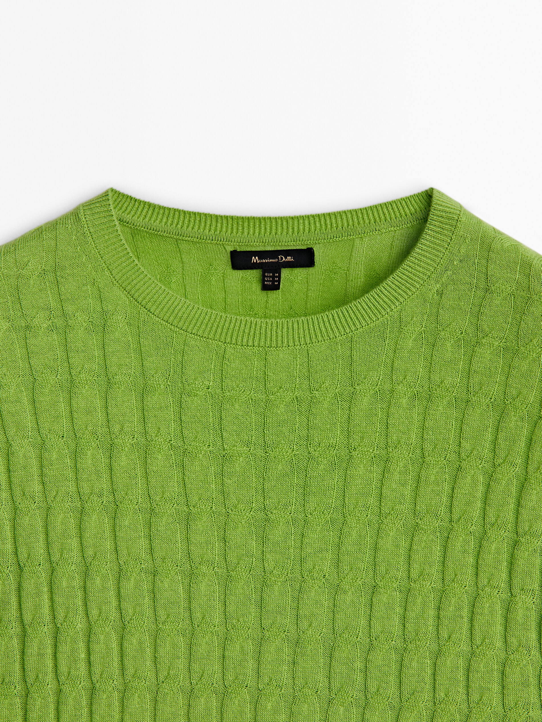 Cable knit sweater with a crew neck - Massimo Dutti