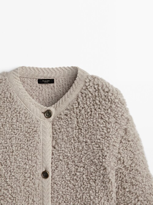MASSIMO DUTTI BOUCLÉ KNIT CARDIGAN WITH BUTTONS MINK REF.5668/523