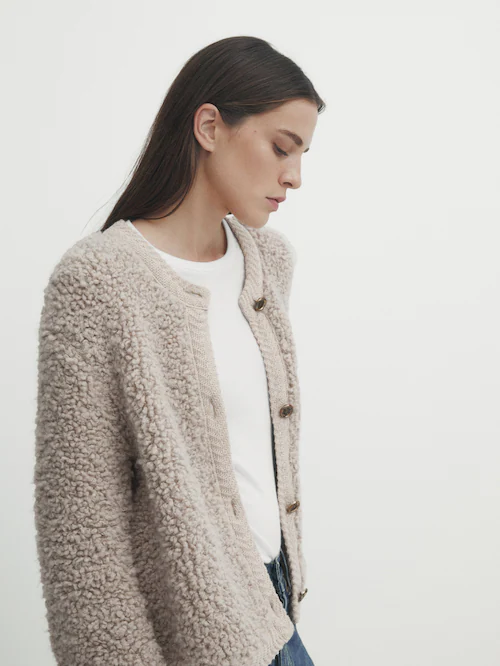 Bouclé knit cardigan with buttons · Mink, Lead, Khaki · Sweaters And  Cardigans