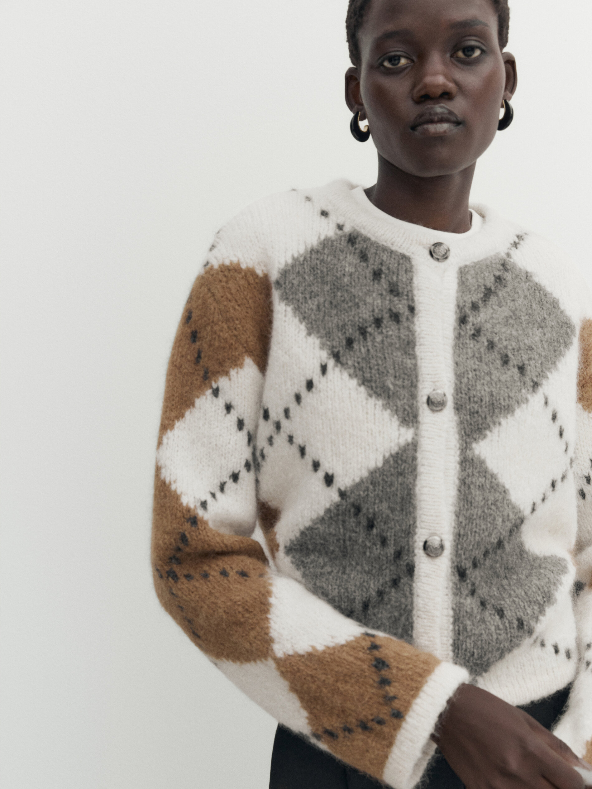 Massimo Dutti Strickcardigan Mit Rautenmuster In Cream | ModeSens