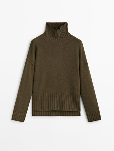 High neck oversize 100% cashmere sweater