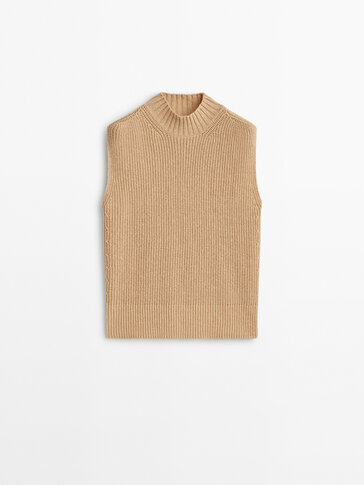 Purl knit mock turtleneck vest