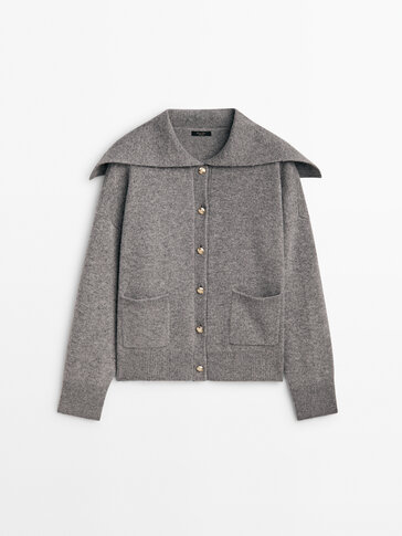 Wool and cashmere blend cardigan with sailor collar