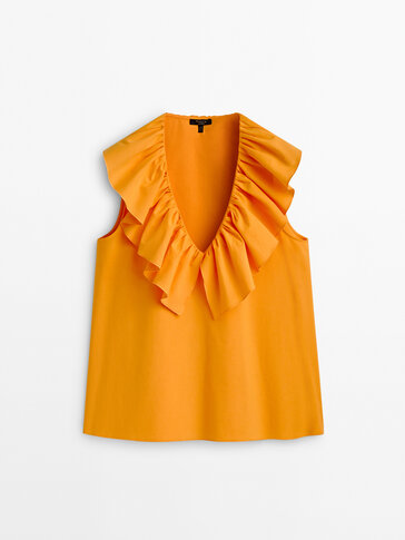 V-neck cotton top with ruffles