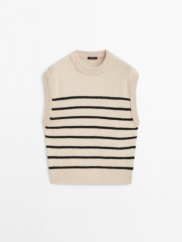 Striped knit vest with a crew neck