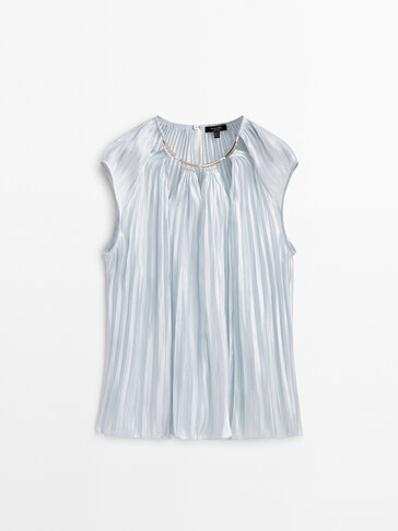 Pleated top with rhinestone detail