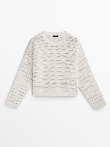 Crew neck open-knit sweater