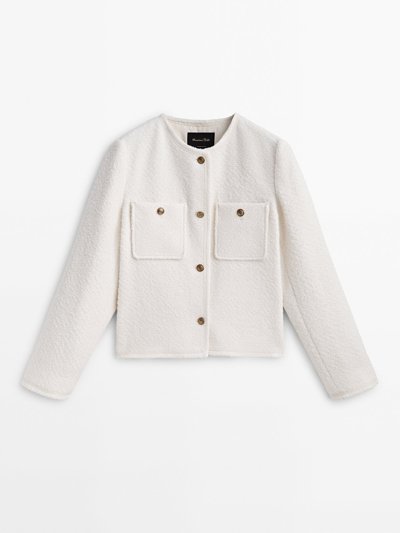 Massimo Dutti Textured Cropped Jacket With Golden Buttons In