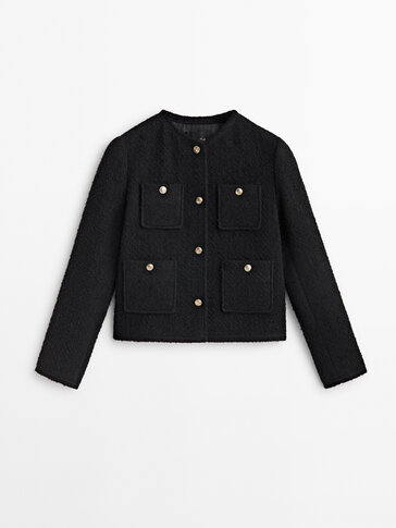 Textured cropped jacket with four pockets