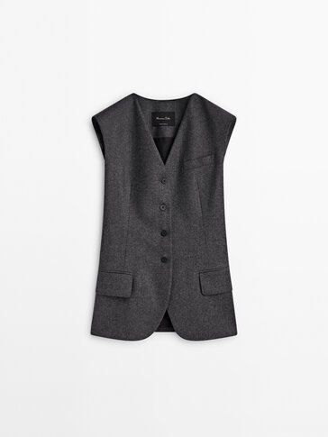 Long wool blend suit waistcoat with padded shoulders